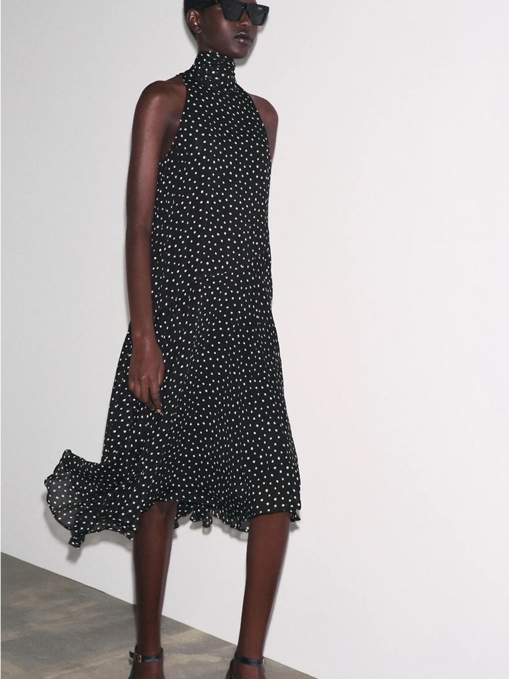 Zara Black and White Polka Dot Halter Maxi Dress - Picture 7 of 10